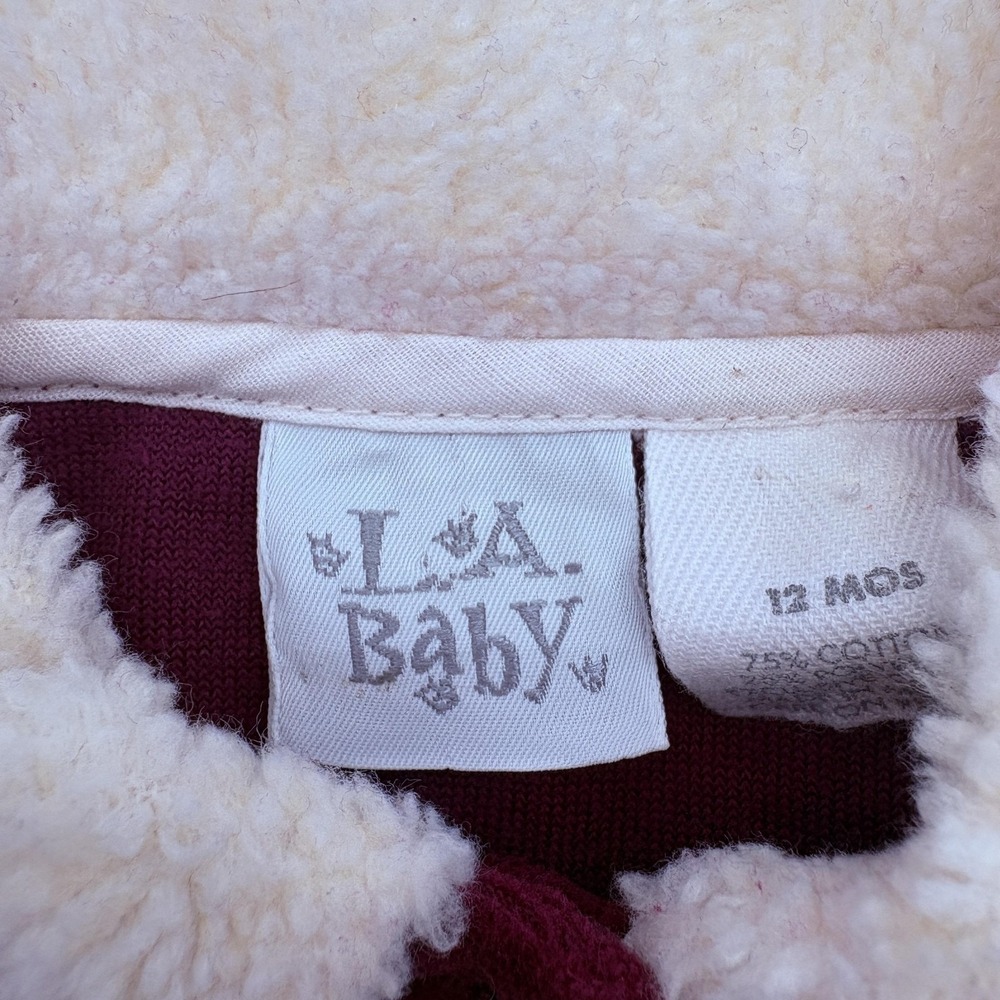 L.A. Baby Coverall Girls 12-18M Red Velour Sherpa Collar Cuffs One Piece Winter - Picture 3 of 4